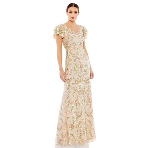 Mac Duggal | 10772 Embellished Ruffled Cap Sleeve V Neck Gown Size 20 NEW - Picture 1 of 10